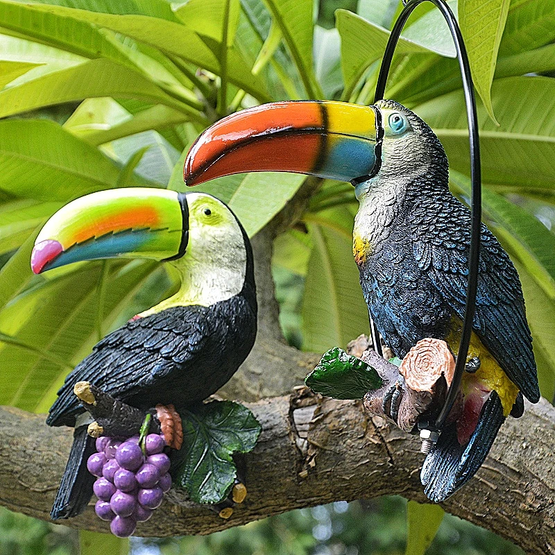 铁圈大嘴鸟空中挂饰花园庭院树木装饰品 鸟类 树脂工艺品墙壁美陈