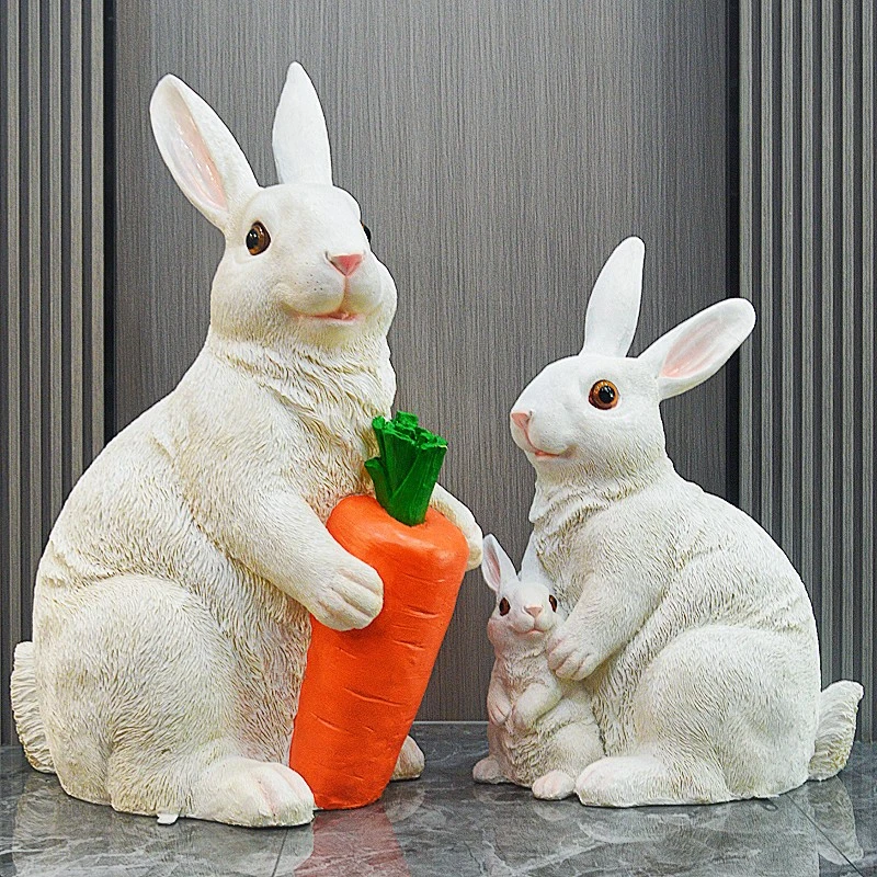 别墅民宿酒店花园庭院阳台装饰品兔子摆件造景美陈雕塑氛围灯工艺