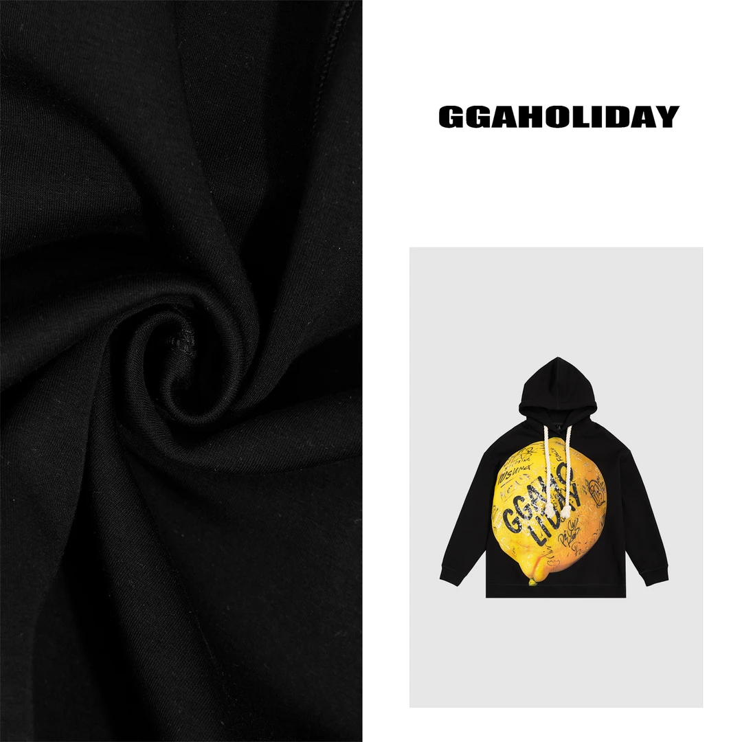 GG早秋美式百搭高级感宽松休闲时尚情侣5D“柠檬“连帽卫衣-143061