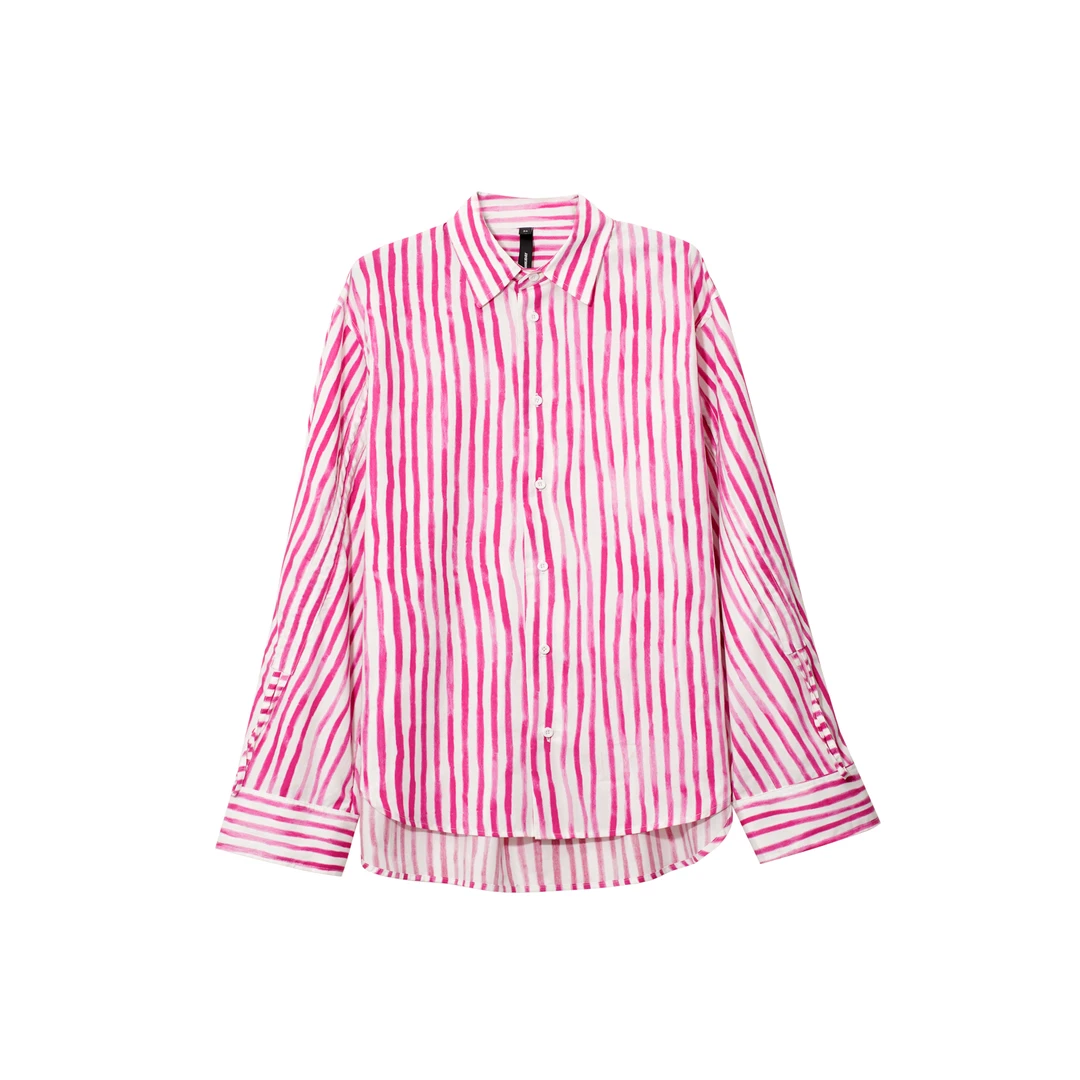 设计师春夏新款潮牌女装时尚休闲女士条纹长袖衬衫上衣-142089