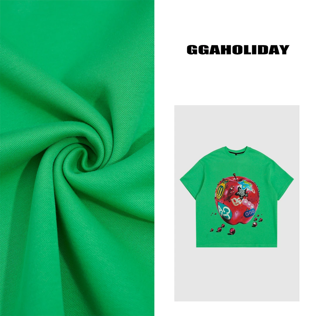 25早春新款美式时尚百搭潮流休闲印花复古"平安果“短袖T恤-151026