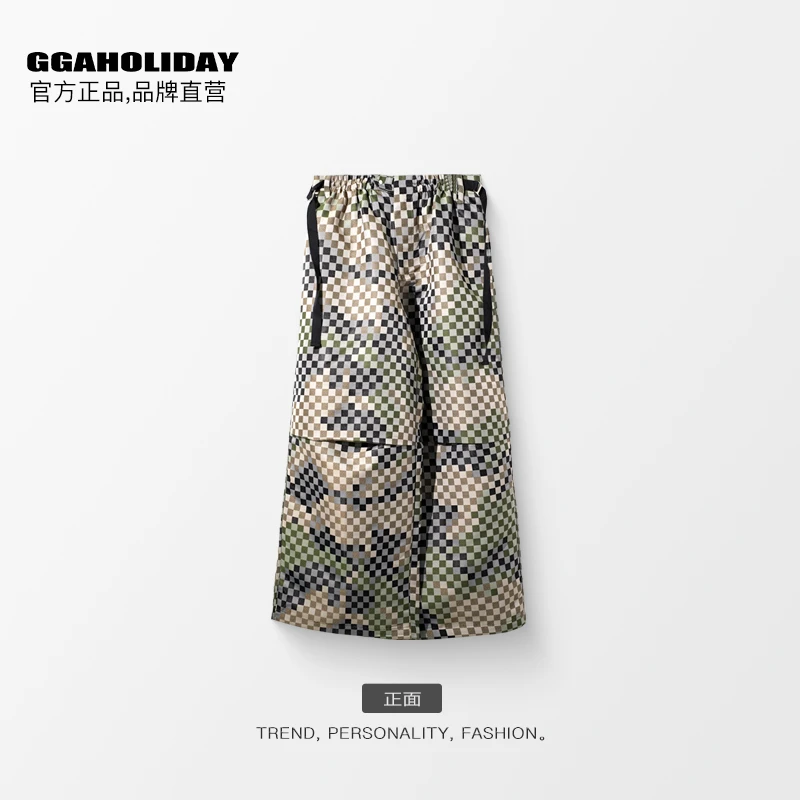 GG秋冬设计师新款时尚休闲潮流高腰长裤高街格子阔腿裤-141009