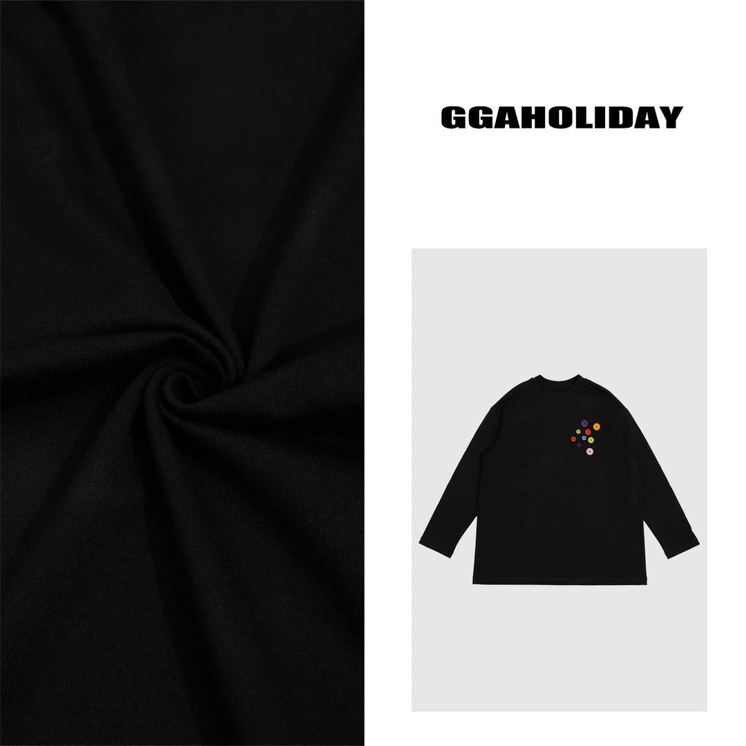 GG高级时尚休闲百搭宽松潮流轻奢薄款个性“彩扣”长袖T恤-151016