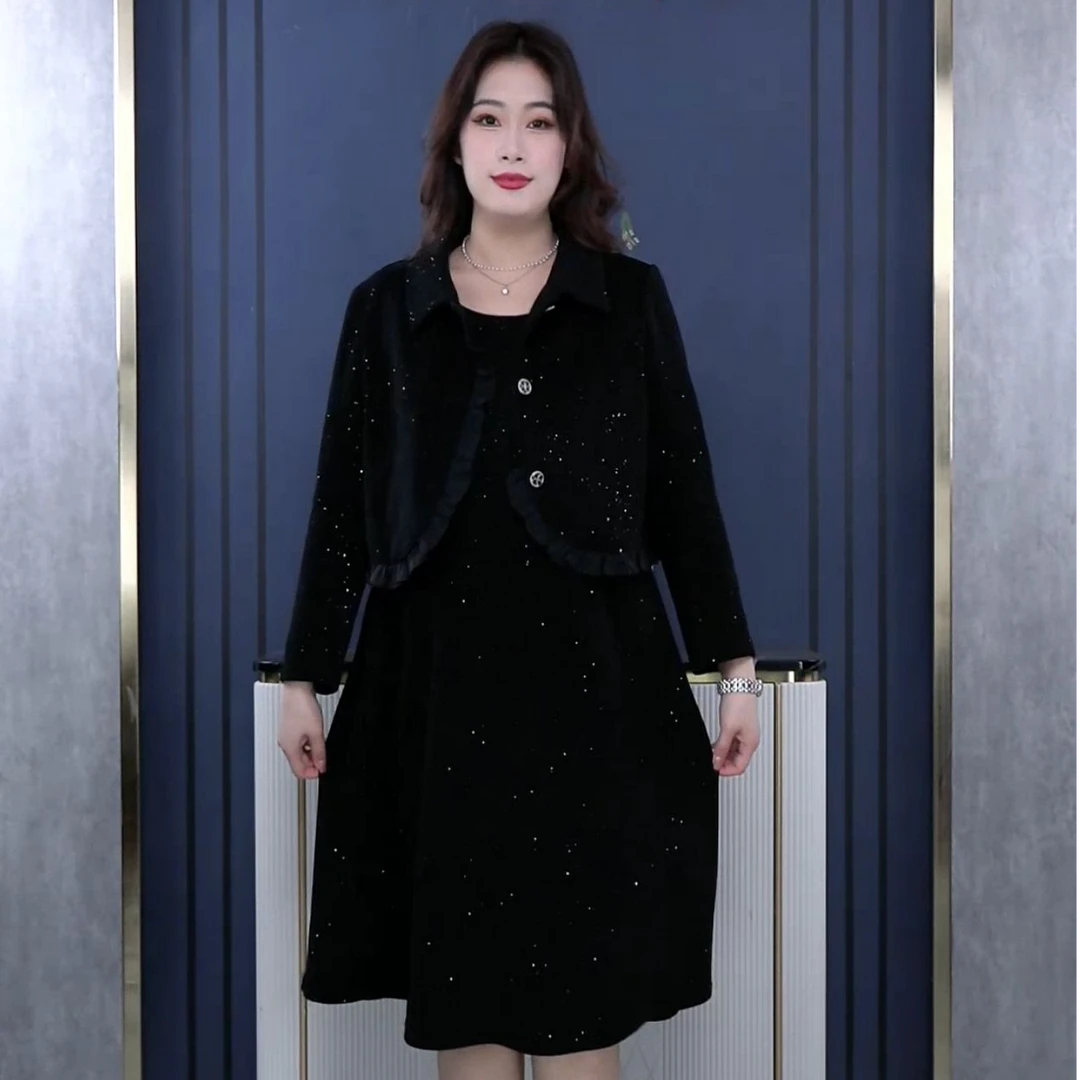 2025秋季大码女装百搭宽松两件套气质遮肉显瘦大码连衣裙241377