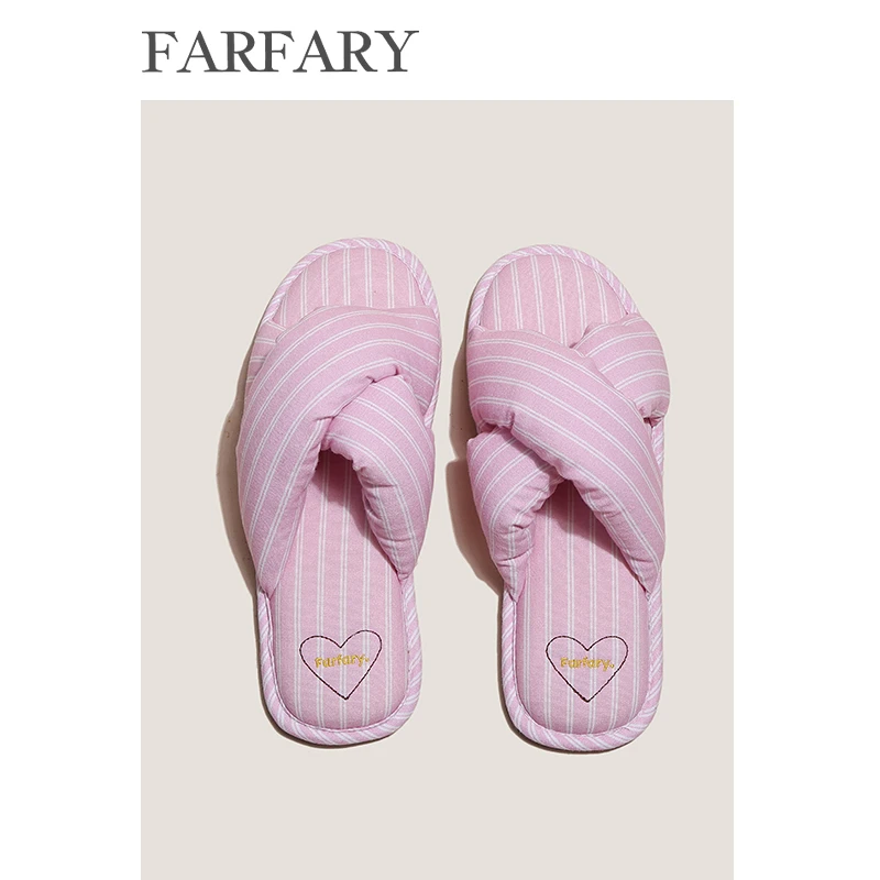 farfary番薯泥小众设计春秋交叉绑带条纹拖鞋可外穿家居拖鞋女款