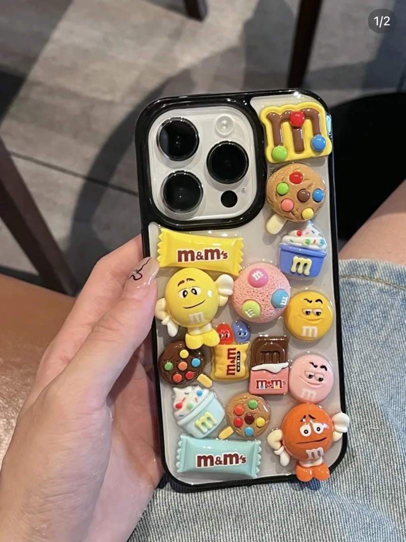 趣味滴胶立体MM豆适用苹果15手机壳iPhone13新款14promax软12女11