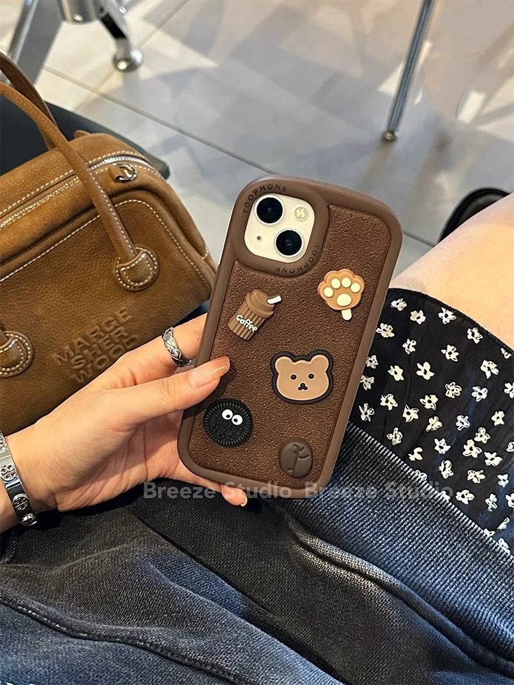 美拉德咖啡小熊适用iPhone13promax苹果15手机壳11秋冬14pro女12