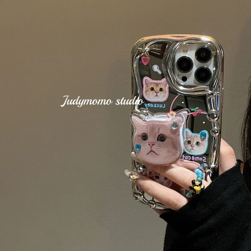 电镀镜面可爱猫咪支架iPhone14/13苹果12手机壳11promax硅胶XSR套
