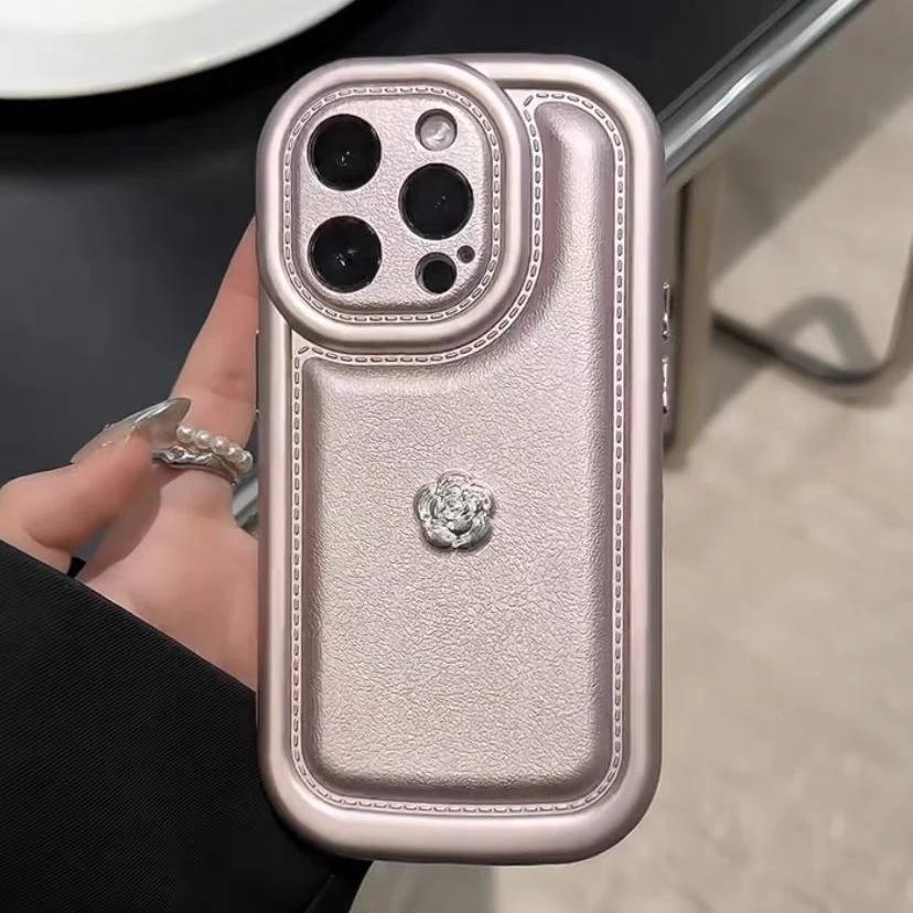 ins气质鼓包气垫立体山茶花适用苹果15/14promax手机壳iPhone13女