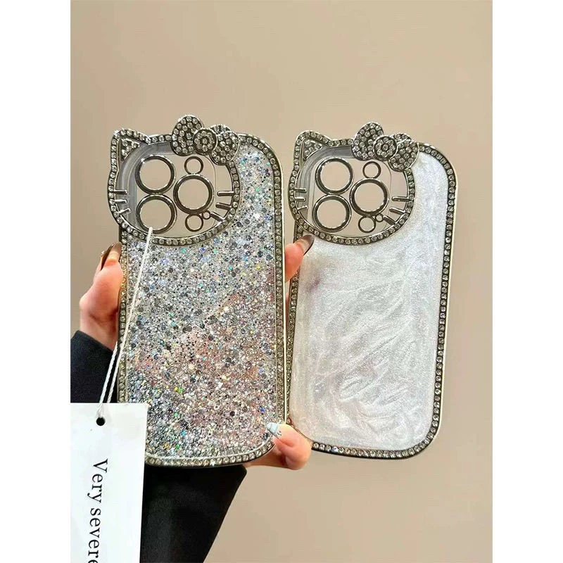 韩风银箔珠光猫咪镜适用iPhone15苹果16手机壳14promax新款13全包