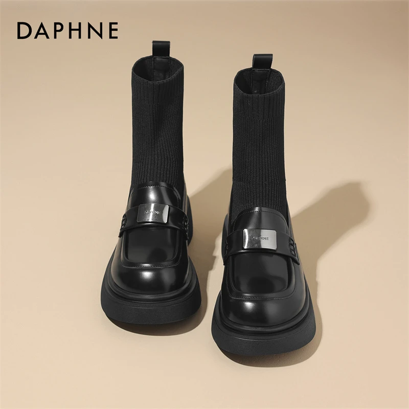 达芙妮袜靴女2025秋冬新款厚底英伦风袜子乐福鞋弹力瘦瘦单靴短靴