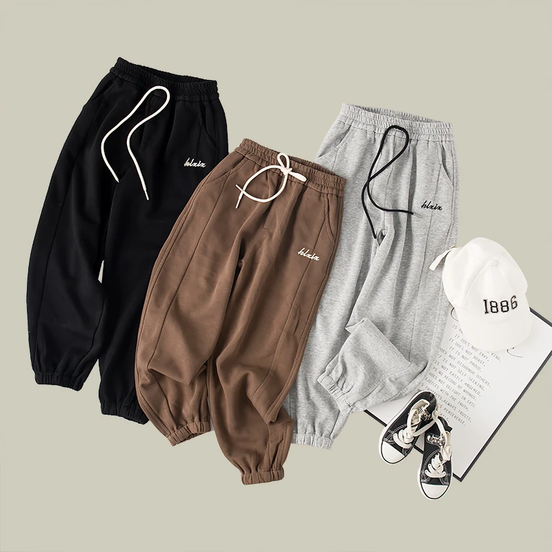 吴小越w329男童春款韩版卫裤潮童针织拼接运动裤缩口中大童裤子