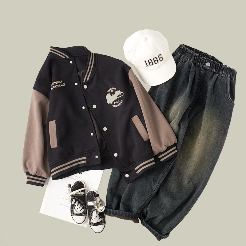 吴小越w700男童棒球服外套2025秋冬款拼色绗棉外套设计师款短款