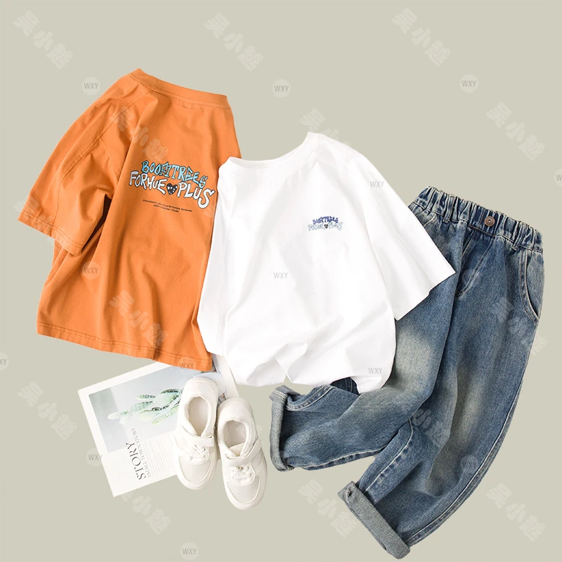 吴小越w554男童印花韩版短袖T恤2025款上衣儿童夏季数码印花百搭