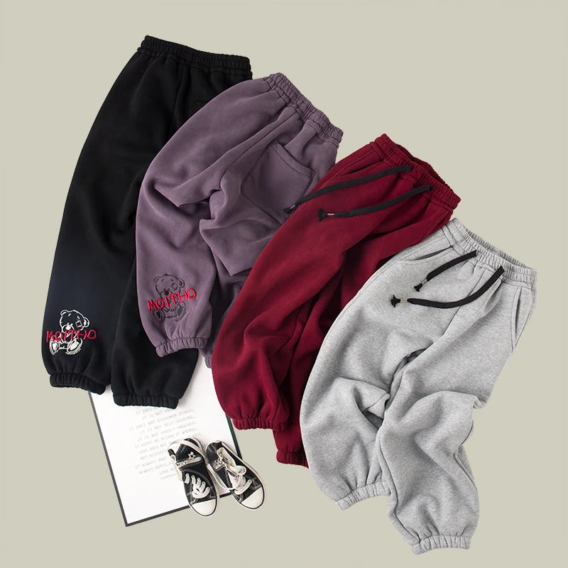 吴小越W864男童卫裤加绒裤子冬款儿童长裤卫裤休闲束脚运动裤