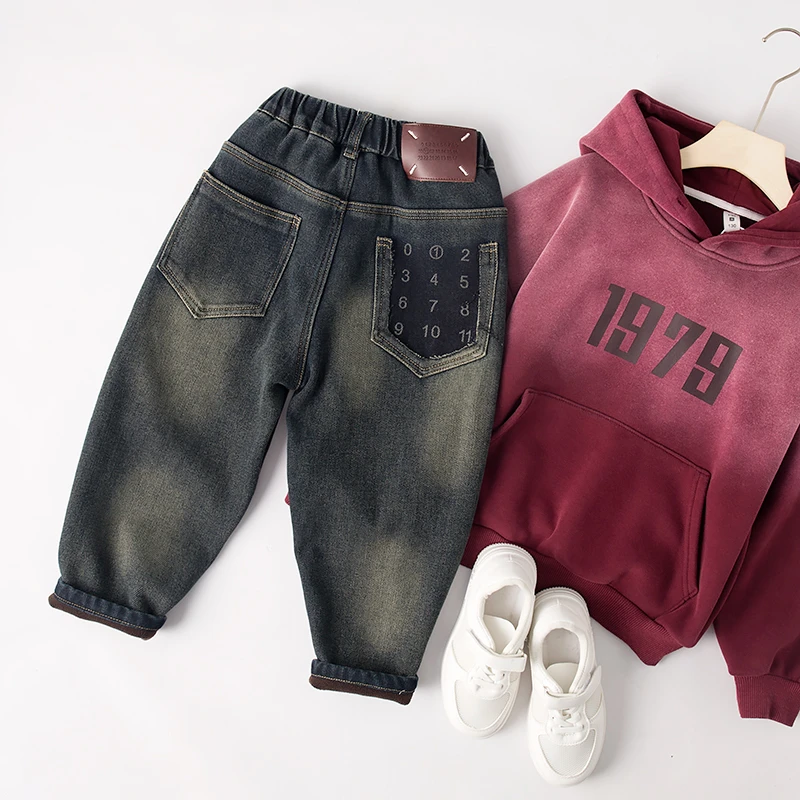 吴小越w232男童裤子冬装2新款韩版儿童秋冬加绒加厚一体绒直筒牛