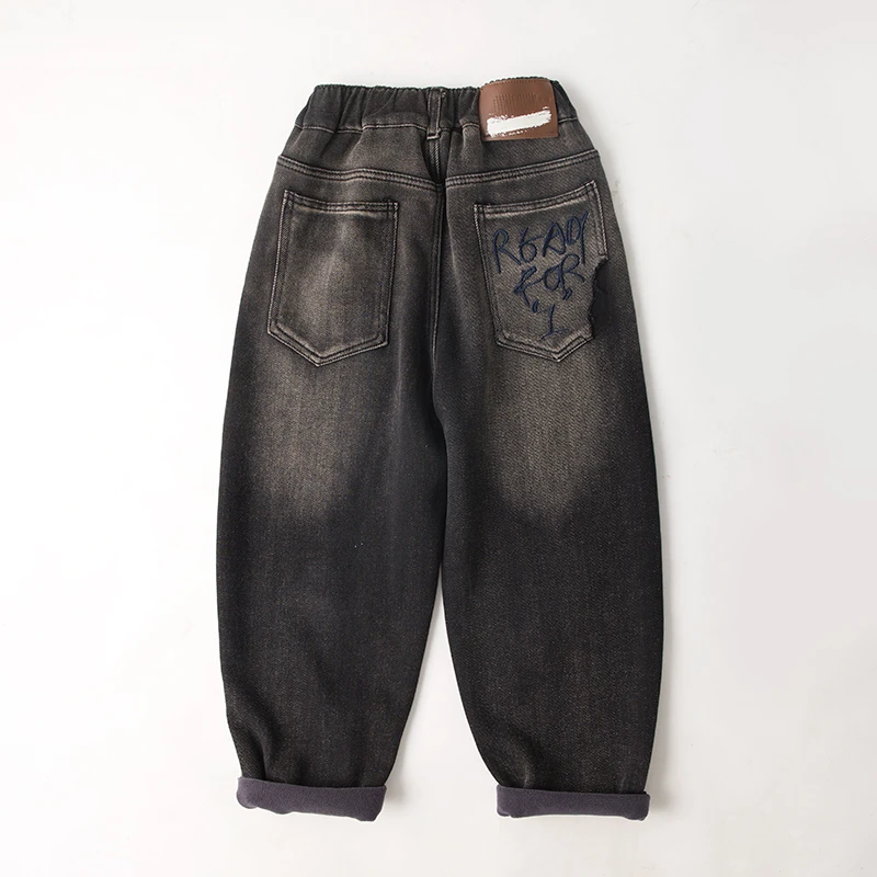 吴小越w714男童牛仔裤加绒绣花韩版痞帅男孩秋冬新款韩版长裤