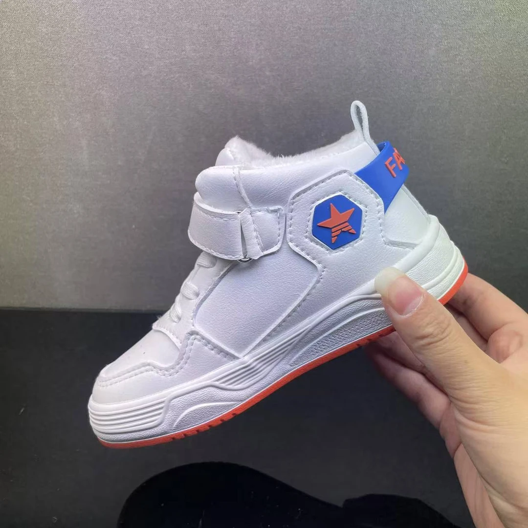 【3385】2024年冬季新款高帮鞋儿童二棉皮面板鞋冬款休闲鞋