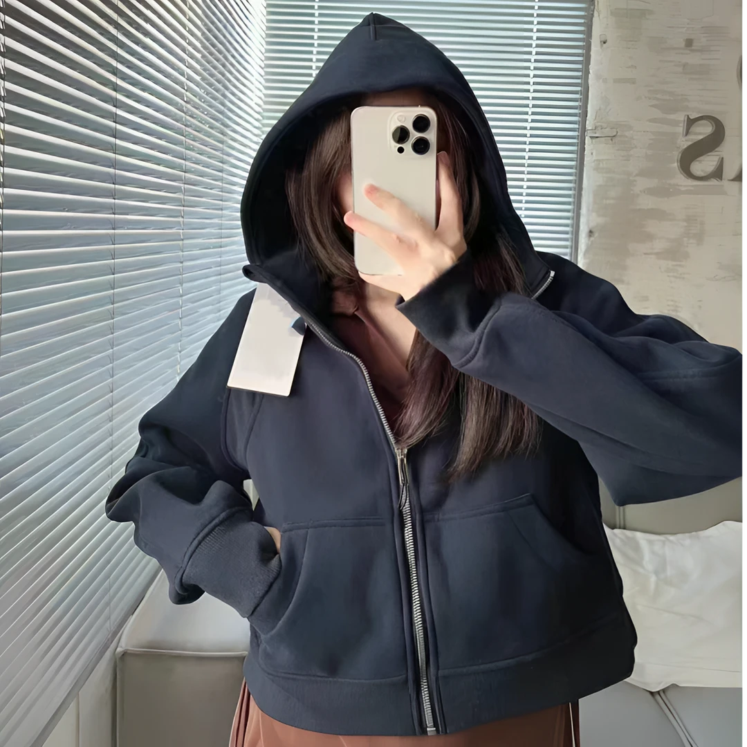 秋冬加绒保暖scu全拉链连帽运动外套女宽松高级感休闲百搭卫衣