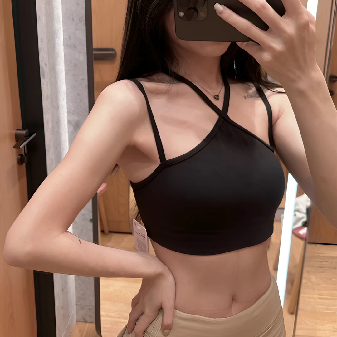 新款裸感舒适透气吊带运动内衣女聚拢防震收副乳跑步健身瑜伽文胸