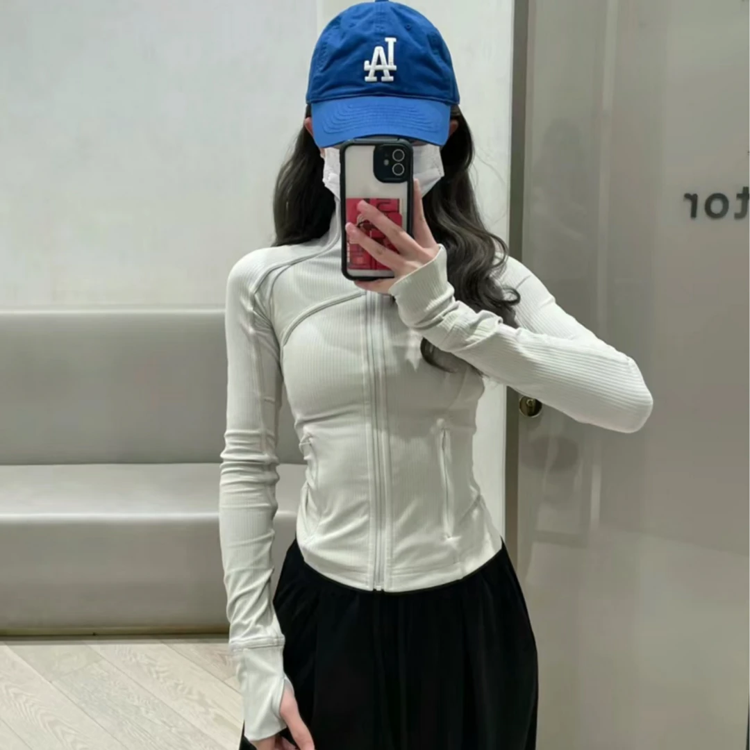 运动紧身弹力外套女士立领显瘦户外螺纹长袖高弹力瑜伽服秋冬