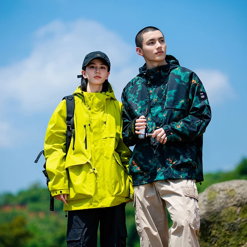 Hello/哈奴男女同款山系户外机能连帽冲锋衣防风工装外套旅行登山
