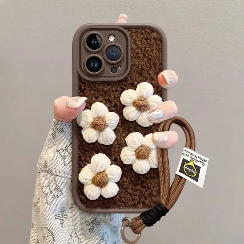 秋冬毛绒针织花朵适用于15/14promax手机壳苹果16全包13套1211/xr