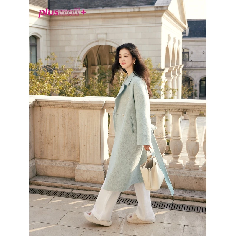 PLUSMALL 巴黎美术生 减龄翻领双排扣双面呢大衣PM23080250