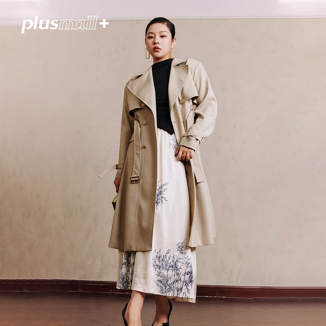 PLUSMALL 乘风破浪 定制垂顺TR斜纹大气法式风衣外套PM2401087