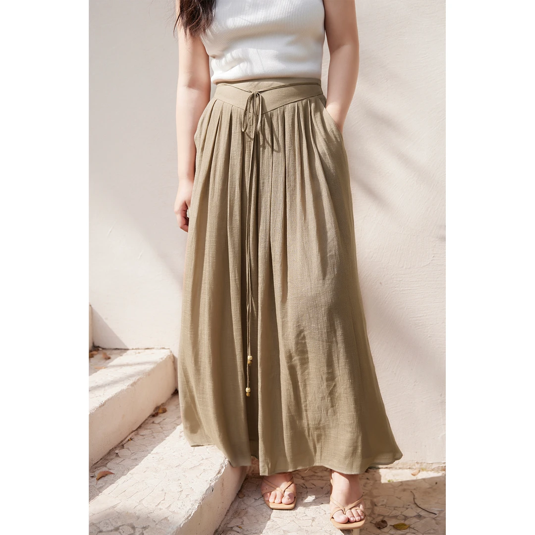PLUSMALL 乌木香 新华服中式复古A字裙裤PM23040250