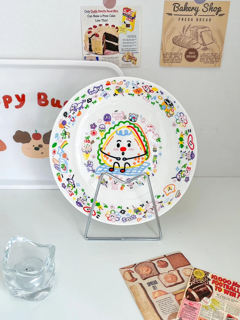 深盘涂鸦萌趣卡通深汤盘8英寸深菜盘儿童餐具少女心吃饭盘装菜盘