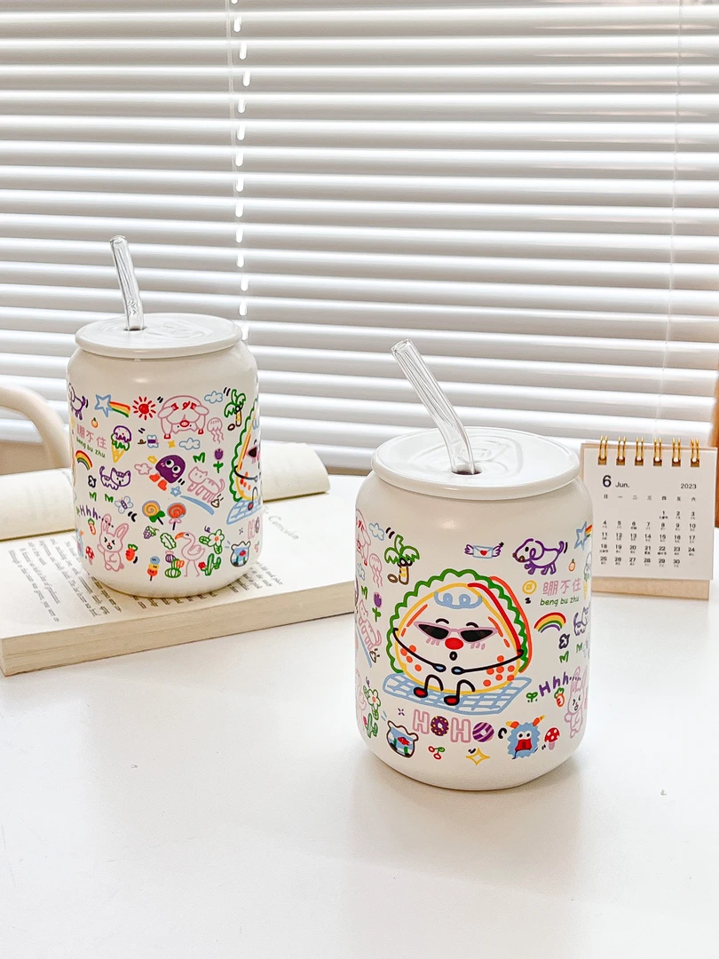 涂鸦杯带盖森南易拉罐涂鸦带盖杯送吸管（本家）