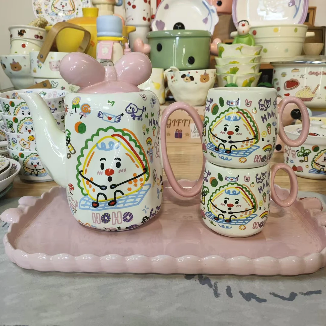 森南涂鸦水壶水杯碟萌趣办公杯咖啡杯牛奶大容量陶瓷杯子