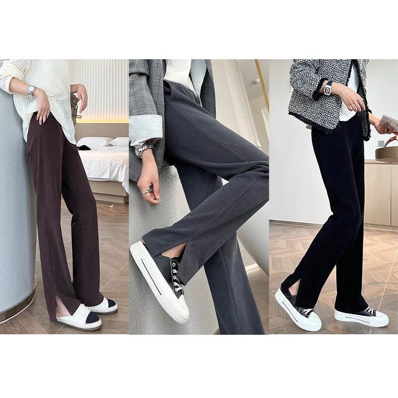 开叉窄版雪尼尔加绒阔腿裤女秋冬高腰垂感宽松休闲直筒拖地休闲裤