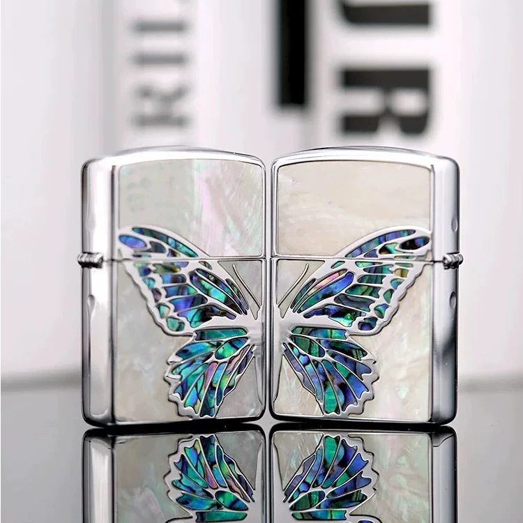 ZIPPO/之宝【比翼双飞】彩贝镶嵌-蝴蝶 个性浪漫盔甲防风打火机DYJ1