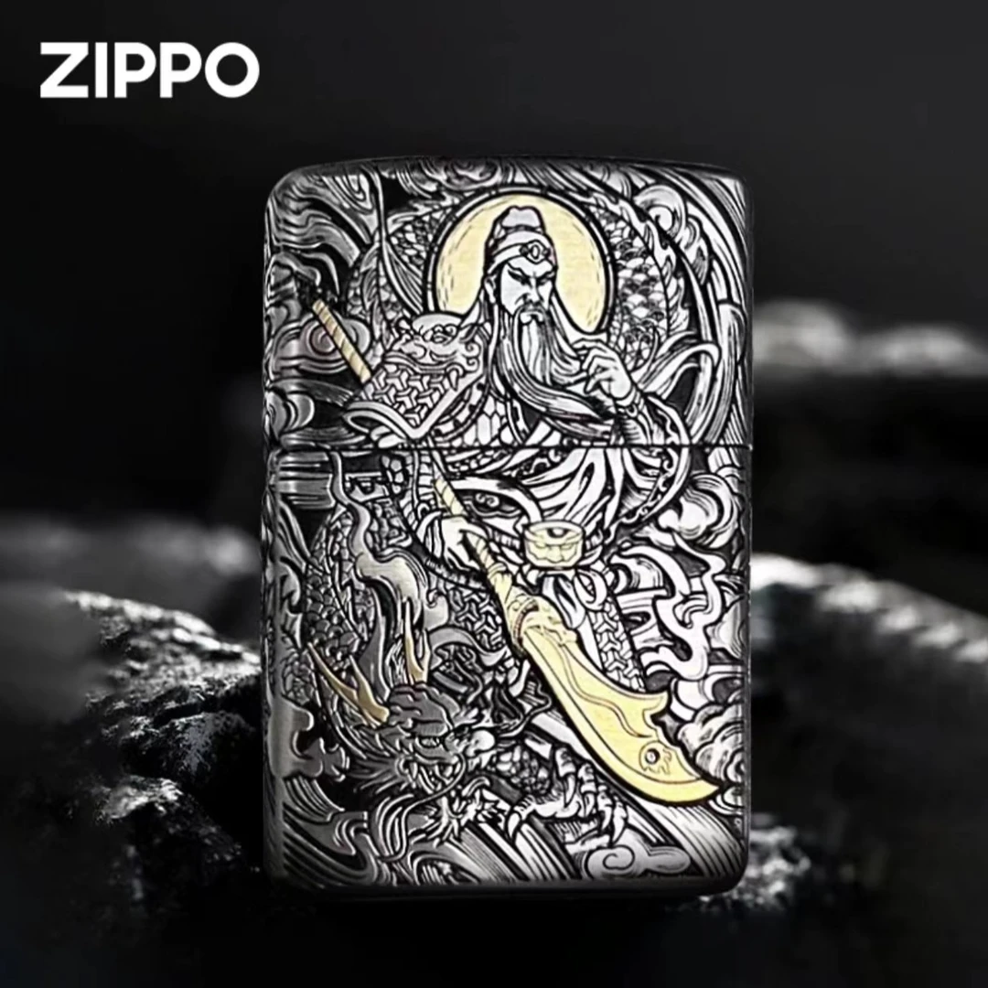 ZIPPO/之宝【关二爷】义薄云天关羽错金银浮雕钢机防风打火机DYF1
