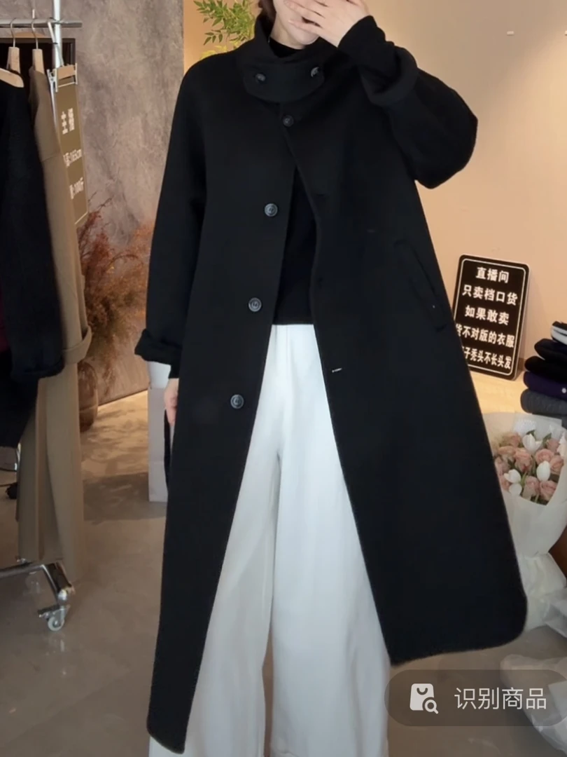 【立领大衣】立领澳毛大衣黑色气质