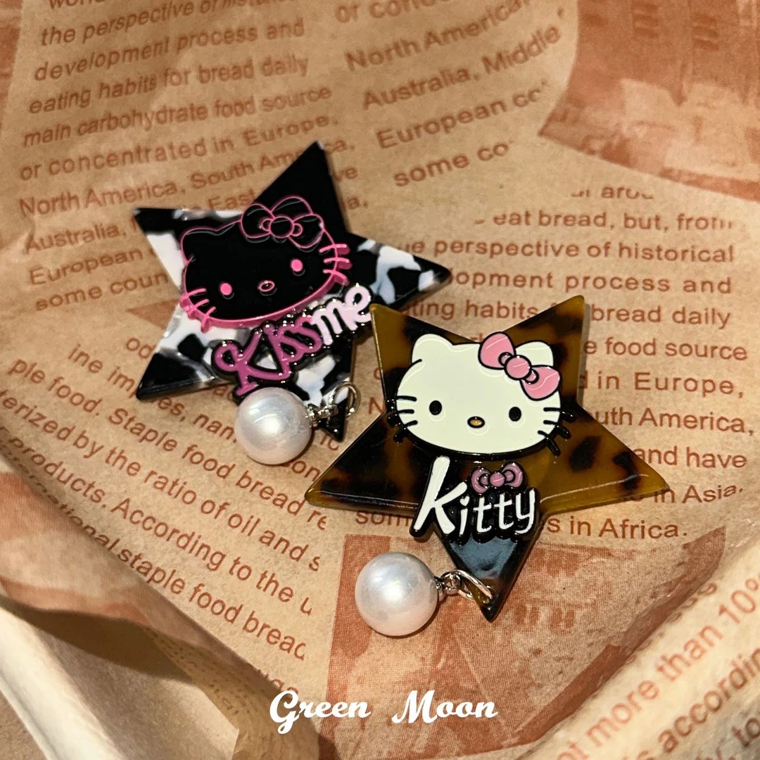 非金属亚克力胸针 【小猫歌谣】甜酷辣妹卡通猫五角星胸针原创Y326