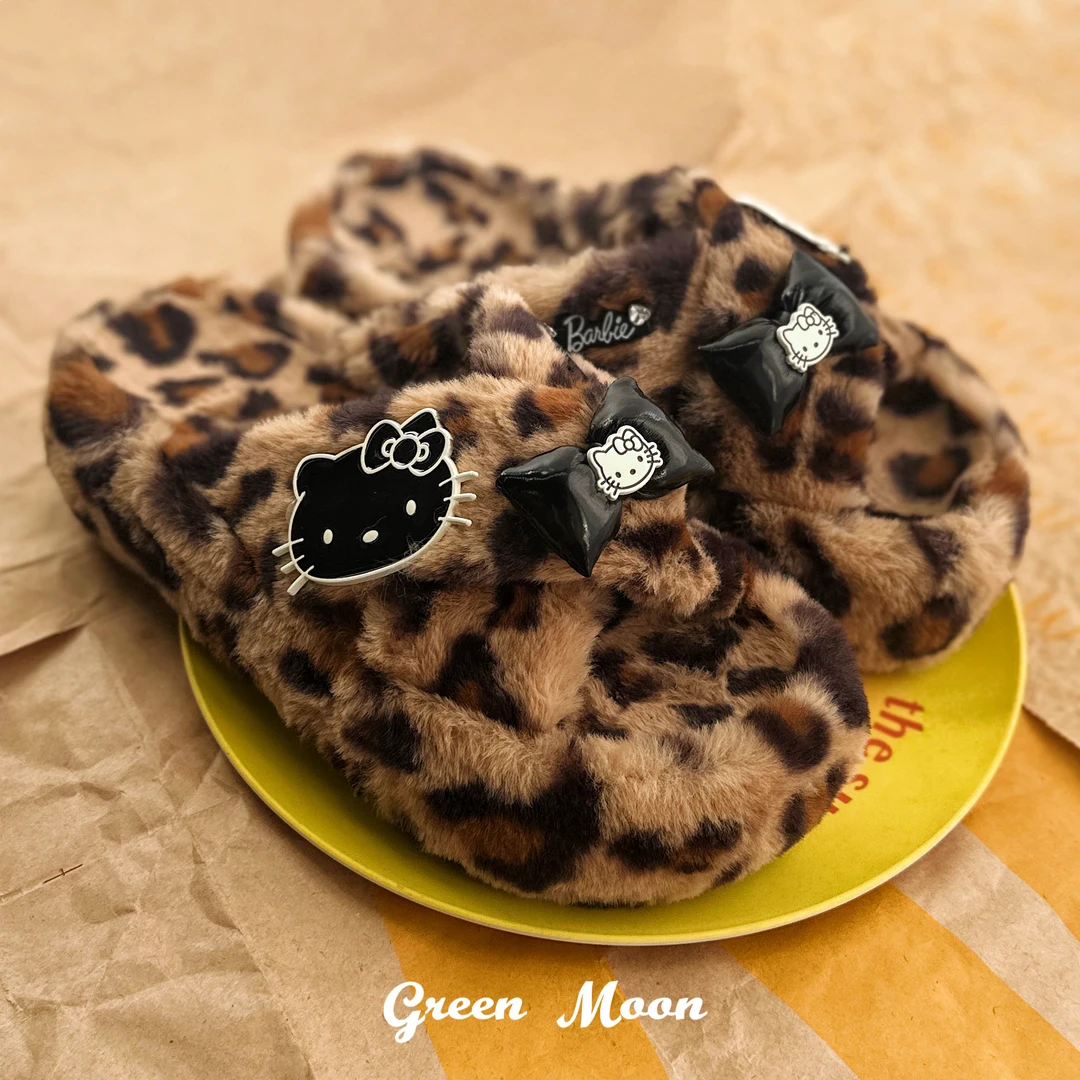 【热情沙漠】潮酷秋冬咖色豹纹毛绒拖鞋女鞋休闲保暖外穿厚底高级