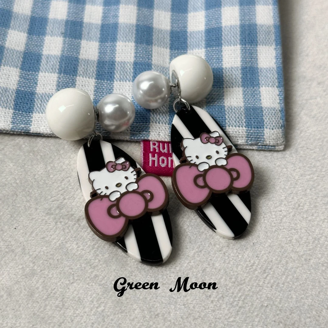 非金属亚克力耳饰 【预判信息】甜酷辣妹小猫爱心耳钉原创卡通Y469