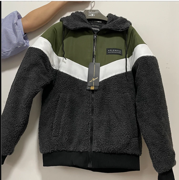 户外休闲运动棉衣时尚加绒保暖连帽冬季秋冬撞色潮流6603