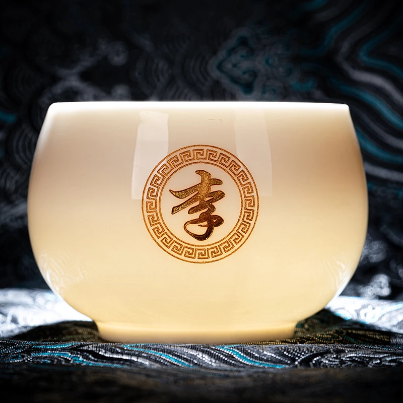 大号羊脂玉创意个人专用主人杯功夫茶具白瓷品茗杯姓氏刻字专用杯