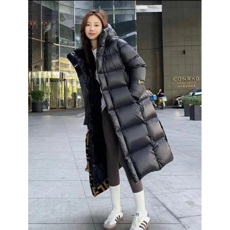 情侣连帽黑色宽松过膝长款保暖外套新韩版时尚潮流J115