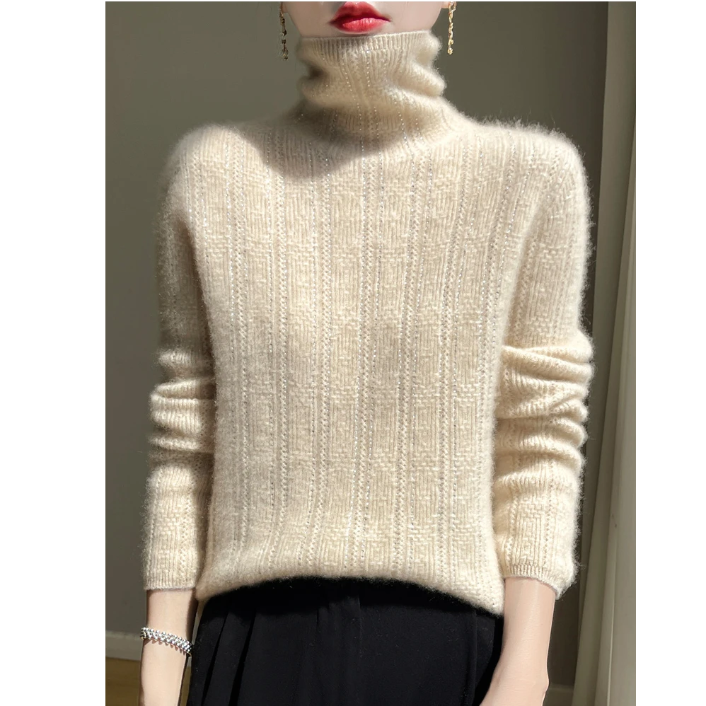 一线成衣堆堆领镂空秋冬羊毛针织衫