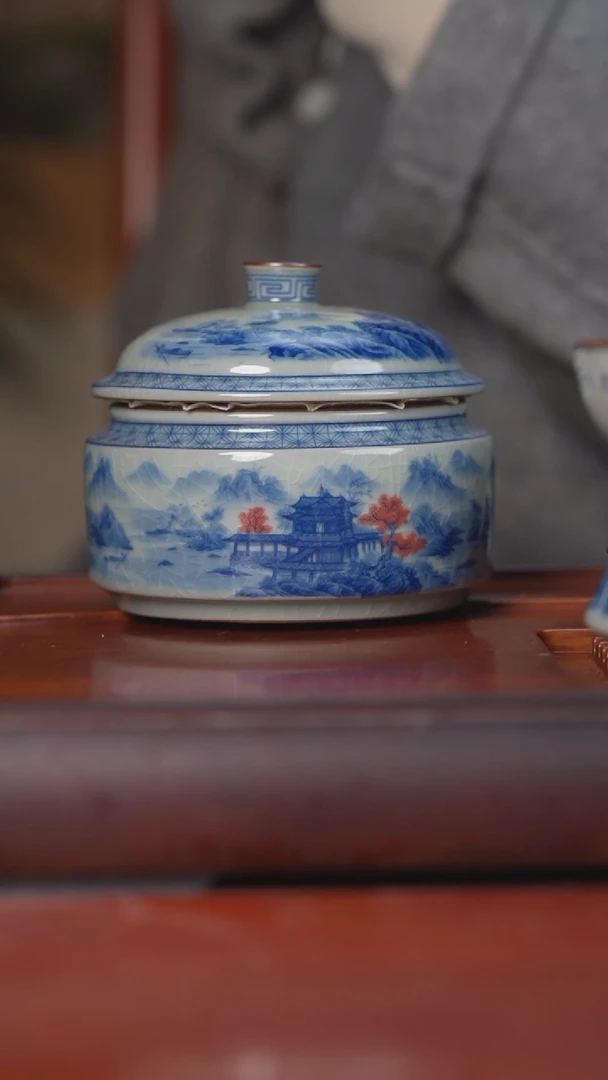 【闪购商品】陶瓷杯老泥山水阁楼江山赋2个茶叶罐