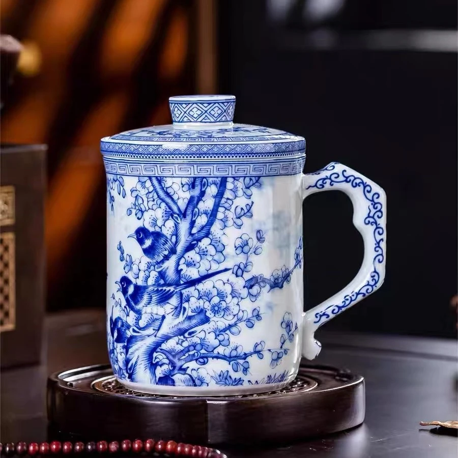 景德镇青花陶瓷手工喜上眉梢办公杯家用泡茶杯