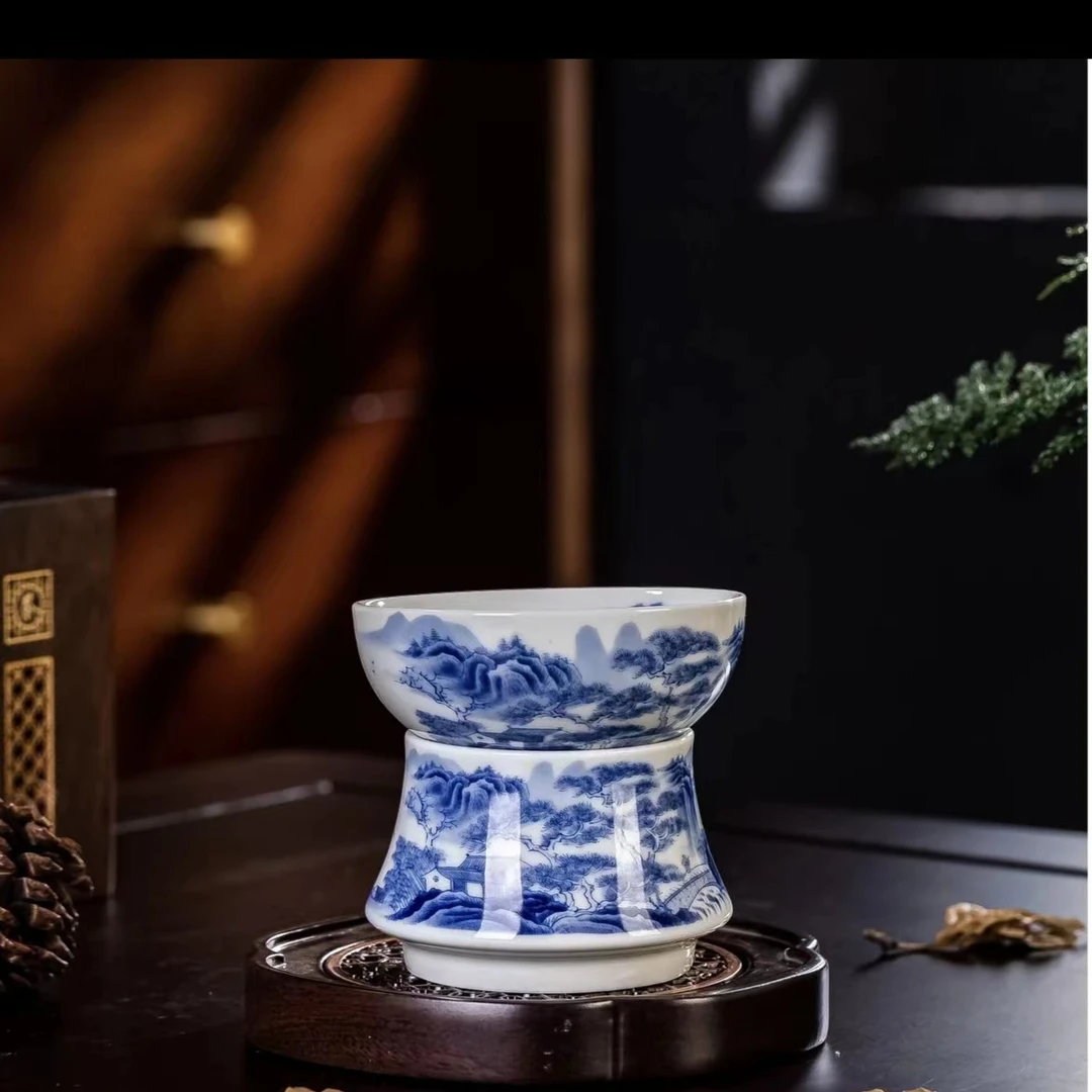 景德镇青花陶瓷手工山水过滤隔茶器茶漏
