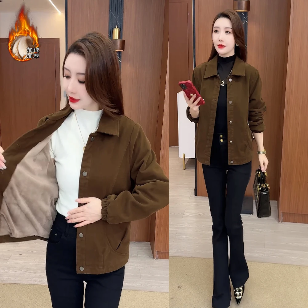 【秋雨仪人】时尚加绒款外套女秋冬新款减龄显瘦百搭休闲保暖上衣潮