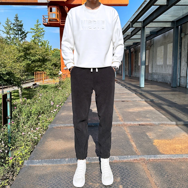 爆款2023秋冬新款百搭帅气加厚保暖宽松休闲潮男士套装两件套8006