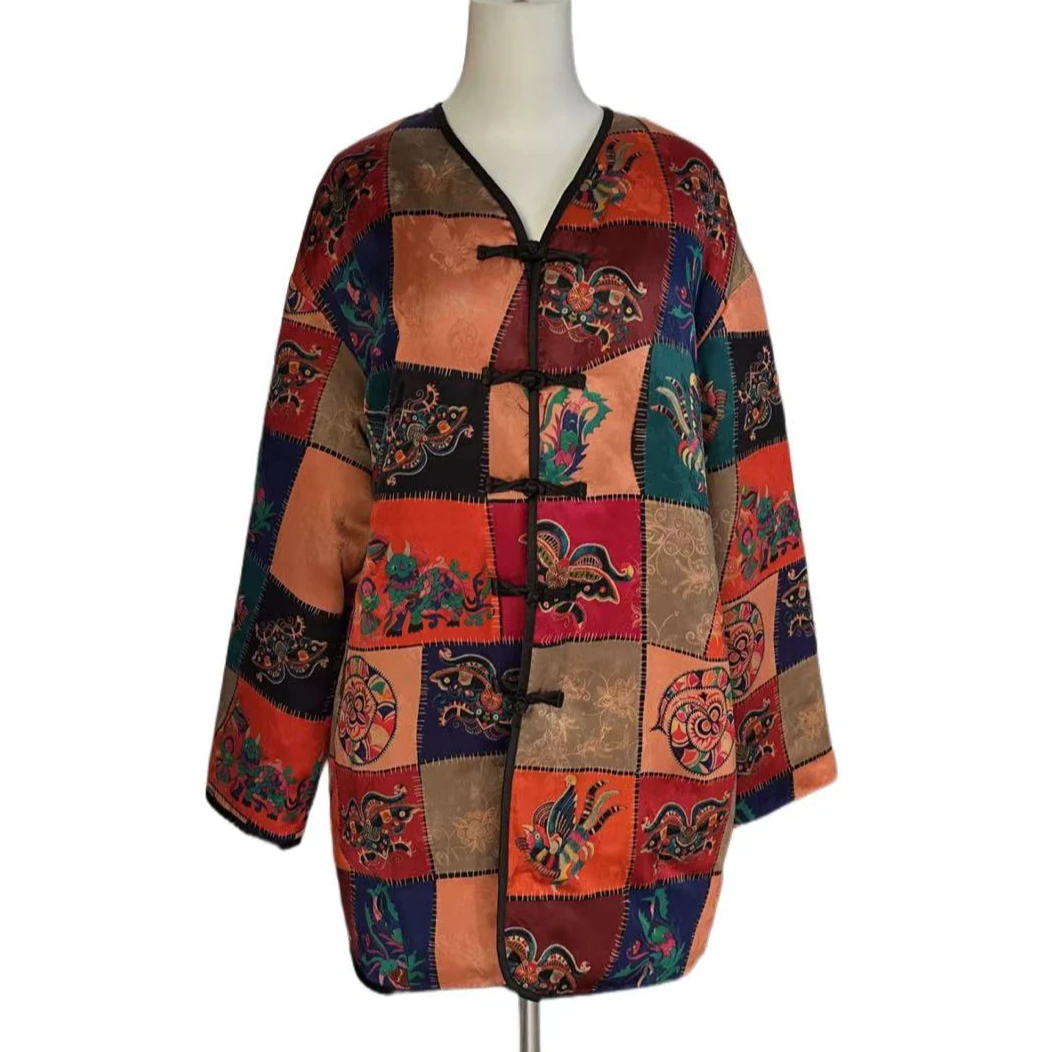 女装民族风网红时尚中式加厚中国风印花保暖冬季羽绒外套D-3793